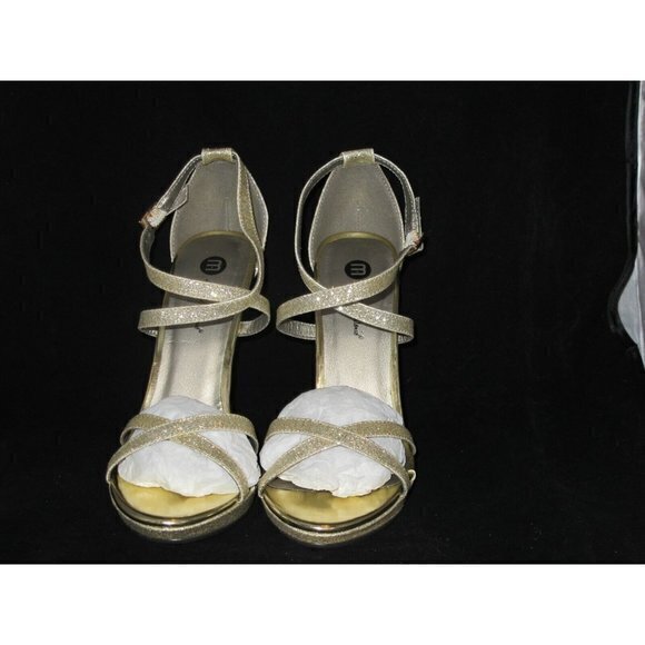 Michael Antonio Gold Glitter Strappy Evening Shoes 8.5 - Picture 3 of 4